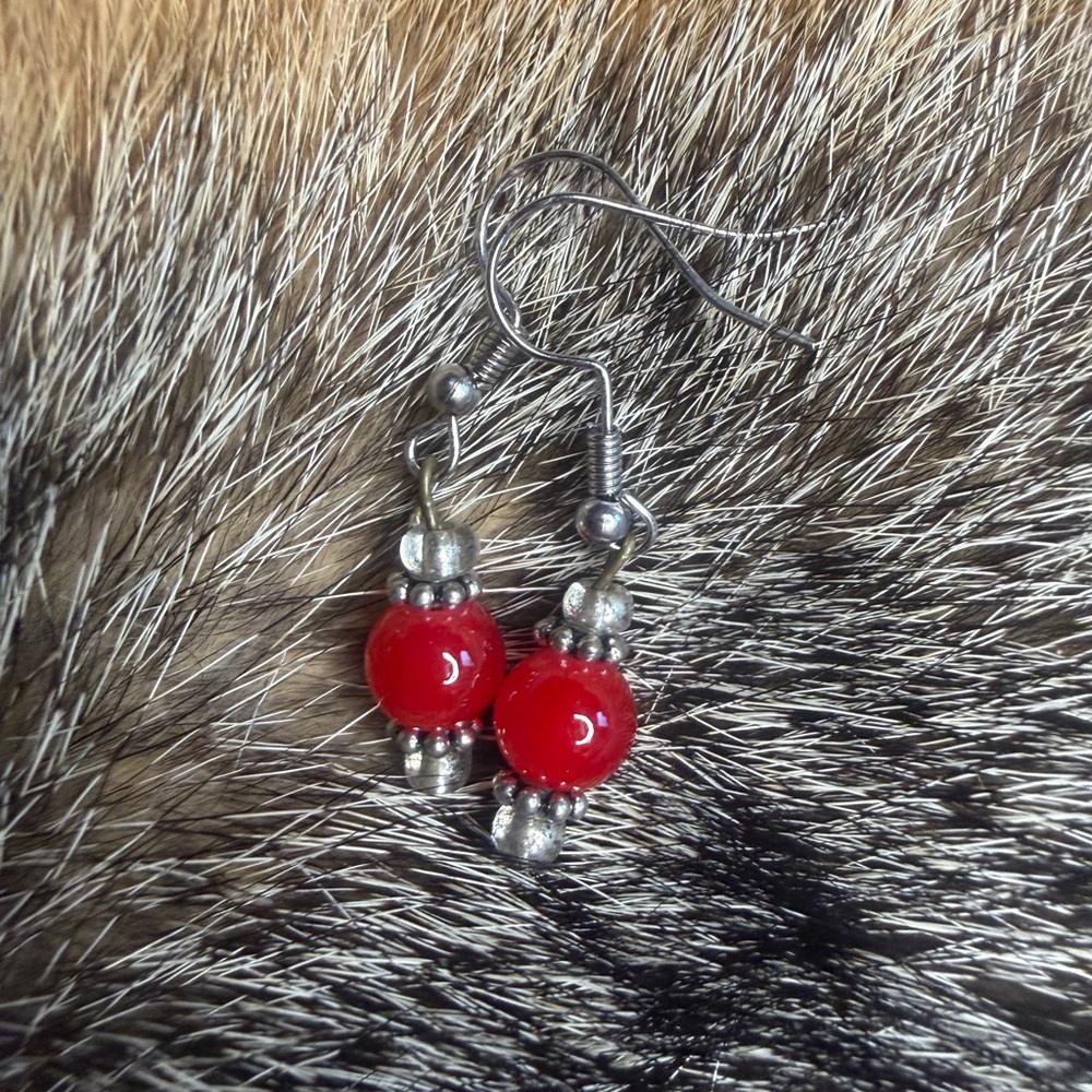 Elegant Red Beaded Earrings